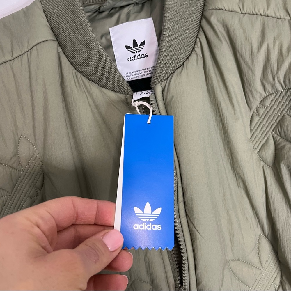 14) NWT ADIDAS Originals Trefoil Green Oversized Bomber Liner Jacket Size Small - Picture 12 of 16